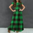 thumbnail image 4 of Maxi Dresses for Girls with Pockets Size 6-12 Kids Trendy Ruffle Short Sleeve Crewneck Plaid Printed Pullover Vacation Long Dress, 4 of 7