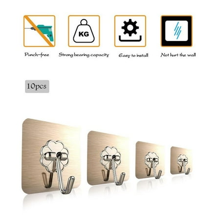 

10Pcs Bathroom Transparent Wall Hooks Waterproof Oilproof Self Adhesive Hooks Reusable Seamless Hanging Hooks for Kitchen