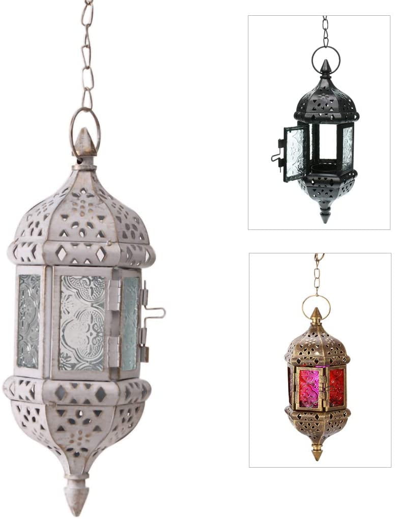 Brown 2PCS Hanging Tea Light Candle Holder Lantern Lamp With Iron Chain 