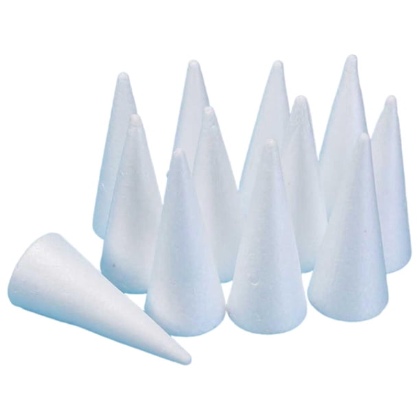 12 conos de espuma para manualidades, decoraciones y accesorios blancos para bodas. Altura 11 cm