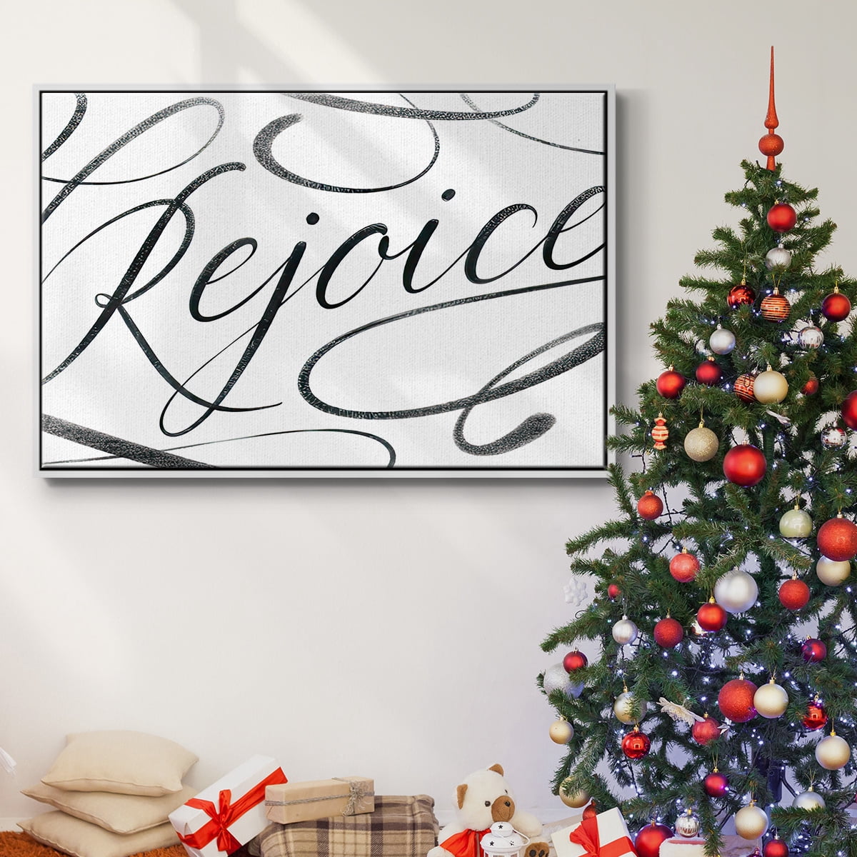 Rejoice - Framed Gallery Wrapped Holiday Canvas - 17 x 25 - White Frame