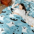 thumbnail image 4 of Manfei Halloween Bed in a Bag Queen size for Teens, Blue Bed Set, Kawaii Ghost Bat Reversible Bedding Queen Size, Breathable Bedroom Decorative, 7pcs, 4 of 6