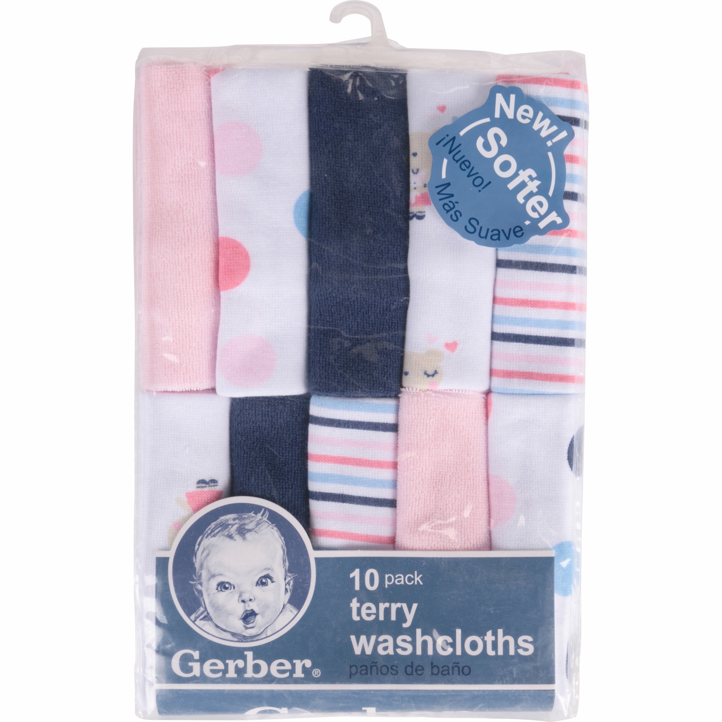 Gerber Newborn Baby Girl Assorted Terry Printed Washcloths, 10 Pack