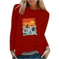 thumbnail image 2 of up to 60% off Gifts Usmixi Clearance Sale Sweatshirt for Women Fall Comfy Lightweight Ladies Going out Loose Cute Pullover Tee Tops Winter Trendy Coconut Tree Print Crewneck Long Sleeve Blouses, 2 of 5