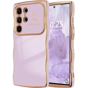 REQO for Samsung Galaxy S26 Case for Women Girls, Cute Wave Frame Curly Shape with Love Heart Raised Camera Protection Cover Luxury Plating Shockproof Phone Case for Galaxy S26