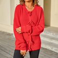 thumbnail image 4 of WEIYLL Hauts pour Femmes Nœud Bouton Col Rond Manches Longues Chandail Tricoté Uni Rouge Décontracté Automne Hauts,L, 4 of 8