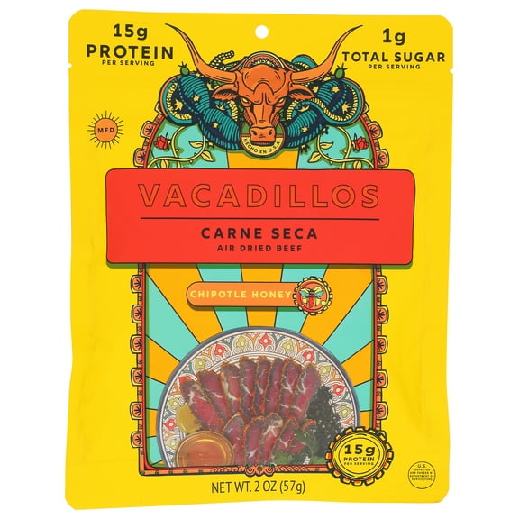Pack of 8, Vacadillos Carne Seca Chipotle Honey, 2 oz