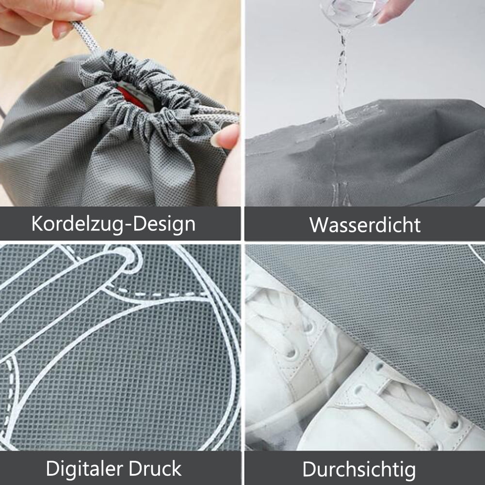 10 Shoe Bags Travel Waterproof Dustproof Fleece Shoe Bag Set with Transparent Window and Drawstring for Shoes/Trainers/Boots/Sandals/Children's Shoes (32*44cm) Non-woven PVC, gray