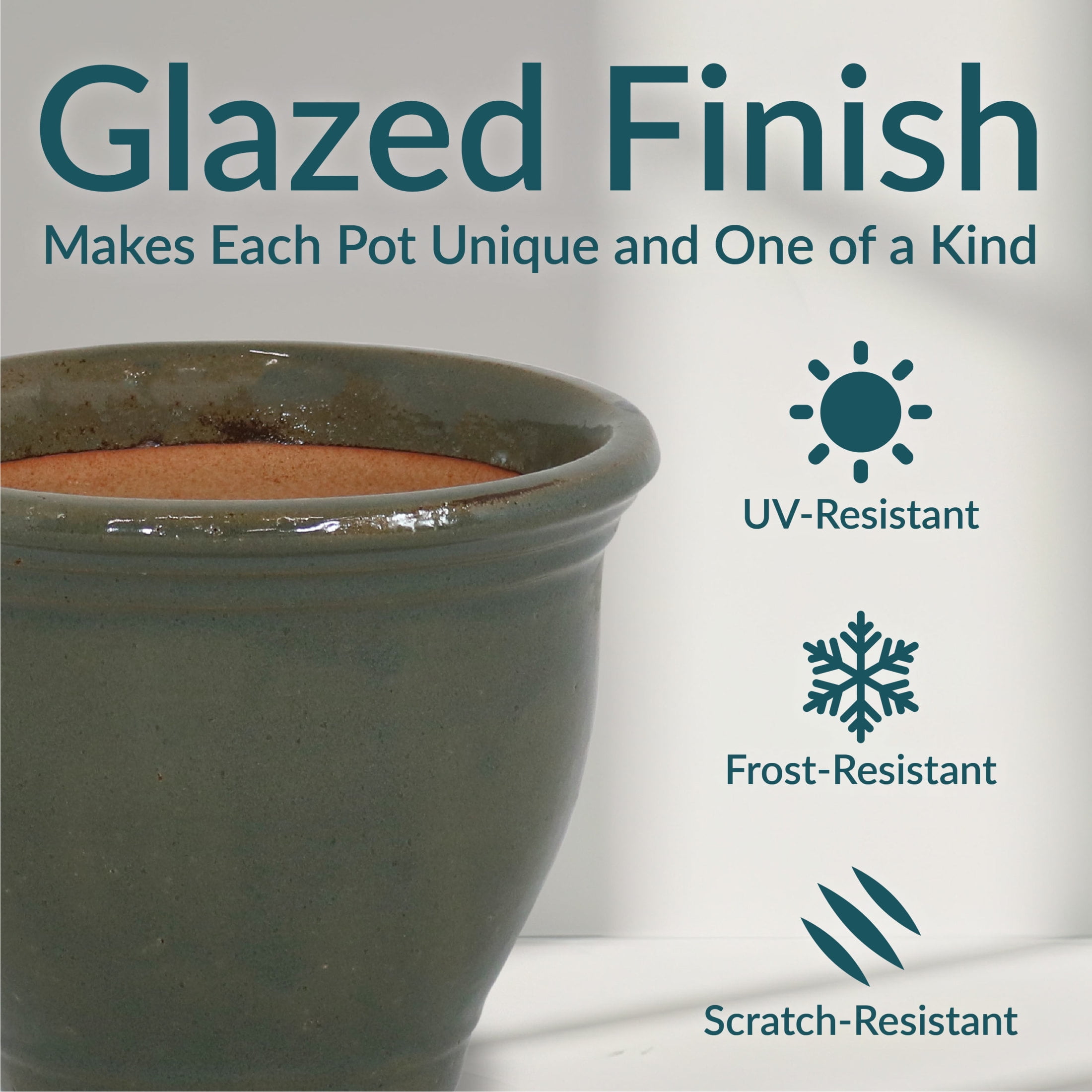 Sunnydaze Studio 9" x 9" x 7.5" Round Gray Ceramic Outdoor Planter 2-Count