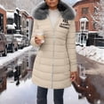 thumbnail image 2 of Wensltd Letter Printed Hooded Cotton Padded Coat for Women Fleece Lined Long Sleeve Warm Jacket Zip Up Black, 2 of 4