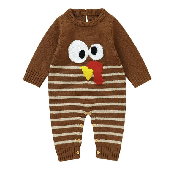 XIMIN Baby Gir Girl Boy Cute Turkey Embroidery Smocked Bodysuit Clothes Long Sleeve Sweater One Piece Romper Infant Newborn Thanksgiving Outfits