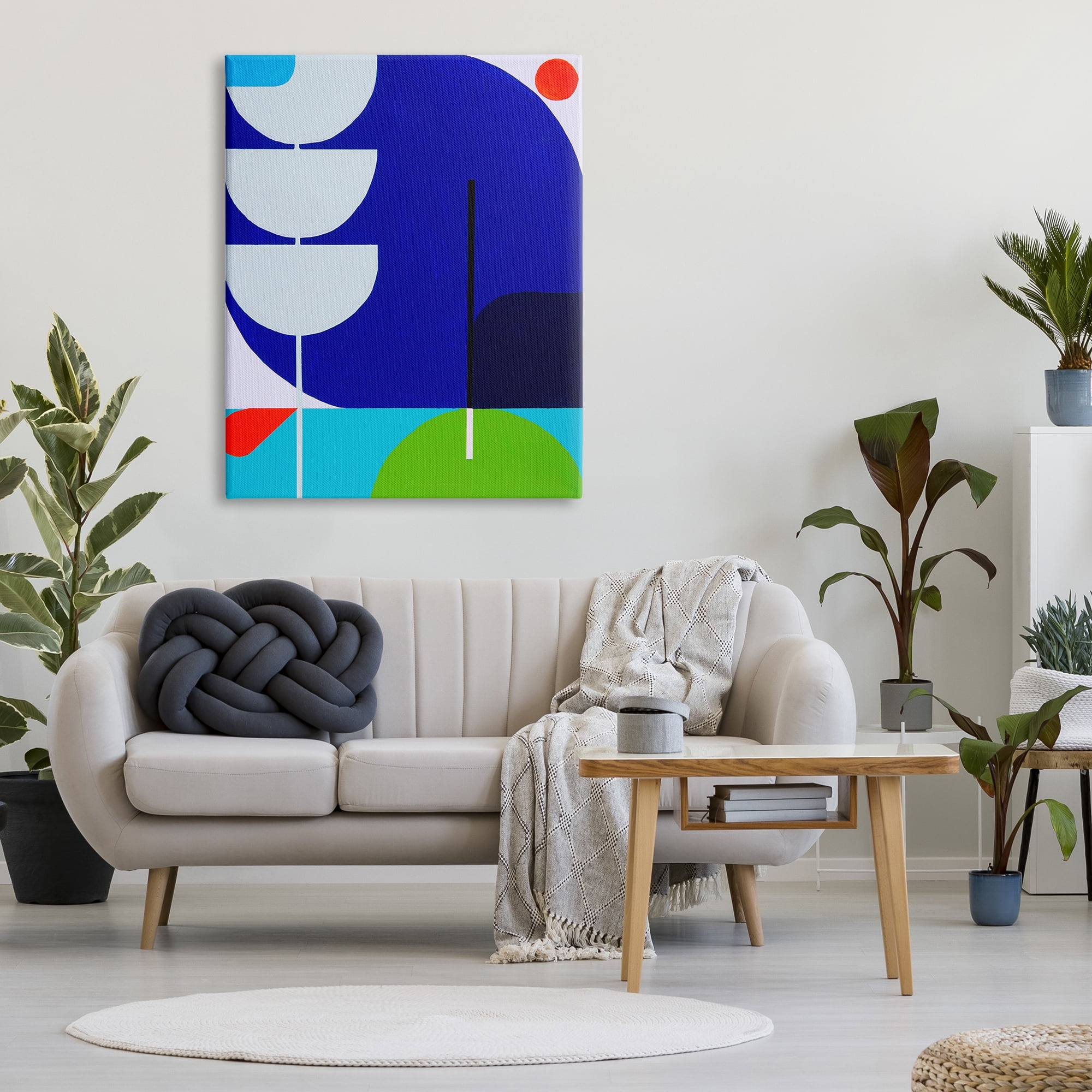 Stupell Industries Blue Contemporary Shapes Abstract Painting Gallery Wrapped Canvas Art Print Wall Art, 36 x 48