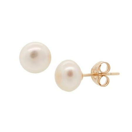 Baroque Freshwater Pearl Earrings - Pori 14k Yellow Gold White Freshwater Pearl Stud Earrings (4-5mm)