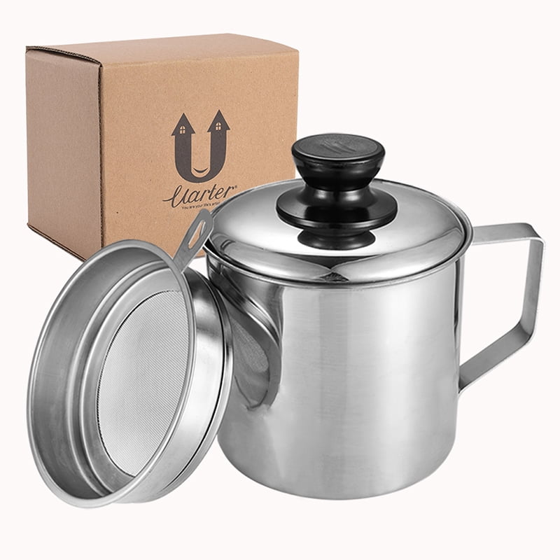 Chihee Oil Strainer Pot Grease Can Suitable for Storing Frying Oil and Cooking Grease 1.2 L Stainless Steel Oil Storage Can Container with Fine Mesh Strainer 