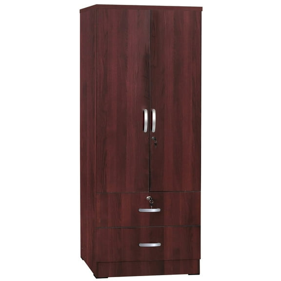 Better Home Products Grace Wood 2-Door Wardrobe Armoire with 2-Drawers Mahogany