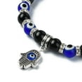 thumbnail image 3 of Natural Black Onyx & Rhinestone & Evil Eye Beaded Stretch Bracelets with Alloy Hamsa Hand Charms Inner Diameter: 2-3/8 inch(6cm), 3 of 4