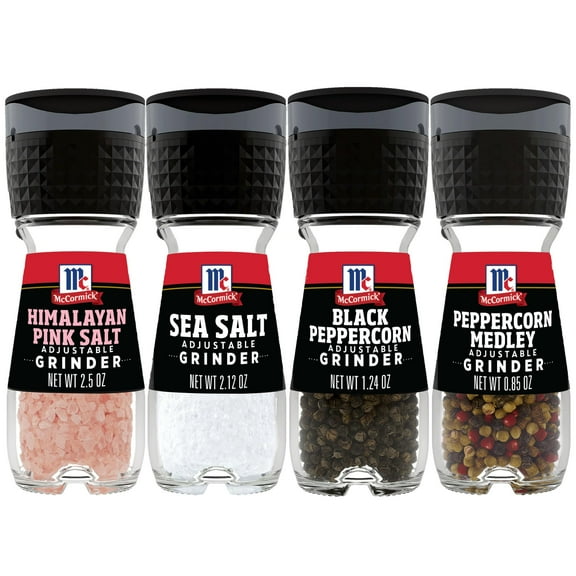 McCormick Salt & Pepper MFF30 Grinder Variety Pack, Himalayan Pink Salt, Sea Salt, Black Peppercorn, and Peppercorn Medley, 6.47 oz