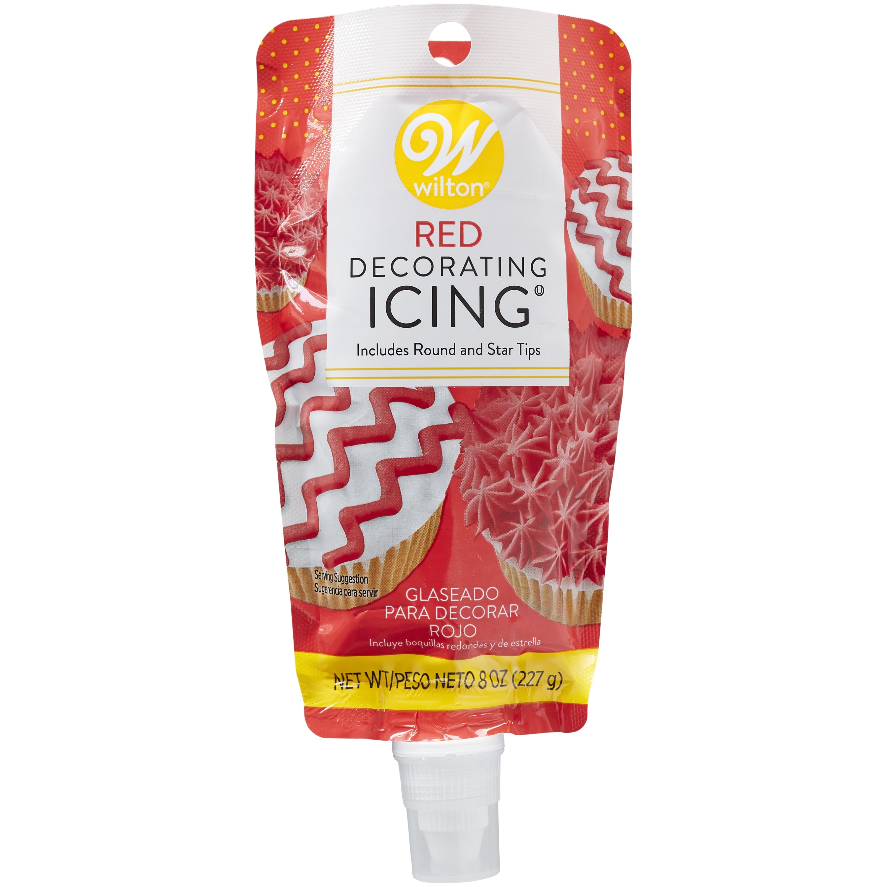 Wilton Ready-to-Use Red Vanilla-Flavored Icing Pouch with Tips, 8 oz.