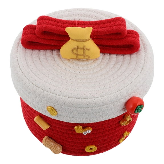 Masteelf Car Storage Organizer With Lid Cotton Rope Woven Basket Snacks Sundries Storage Bin For Car Interior Multi Functional Organizer