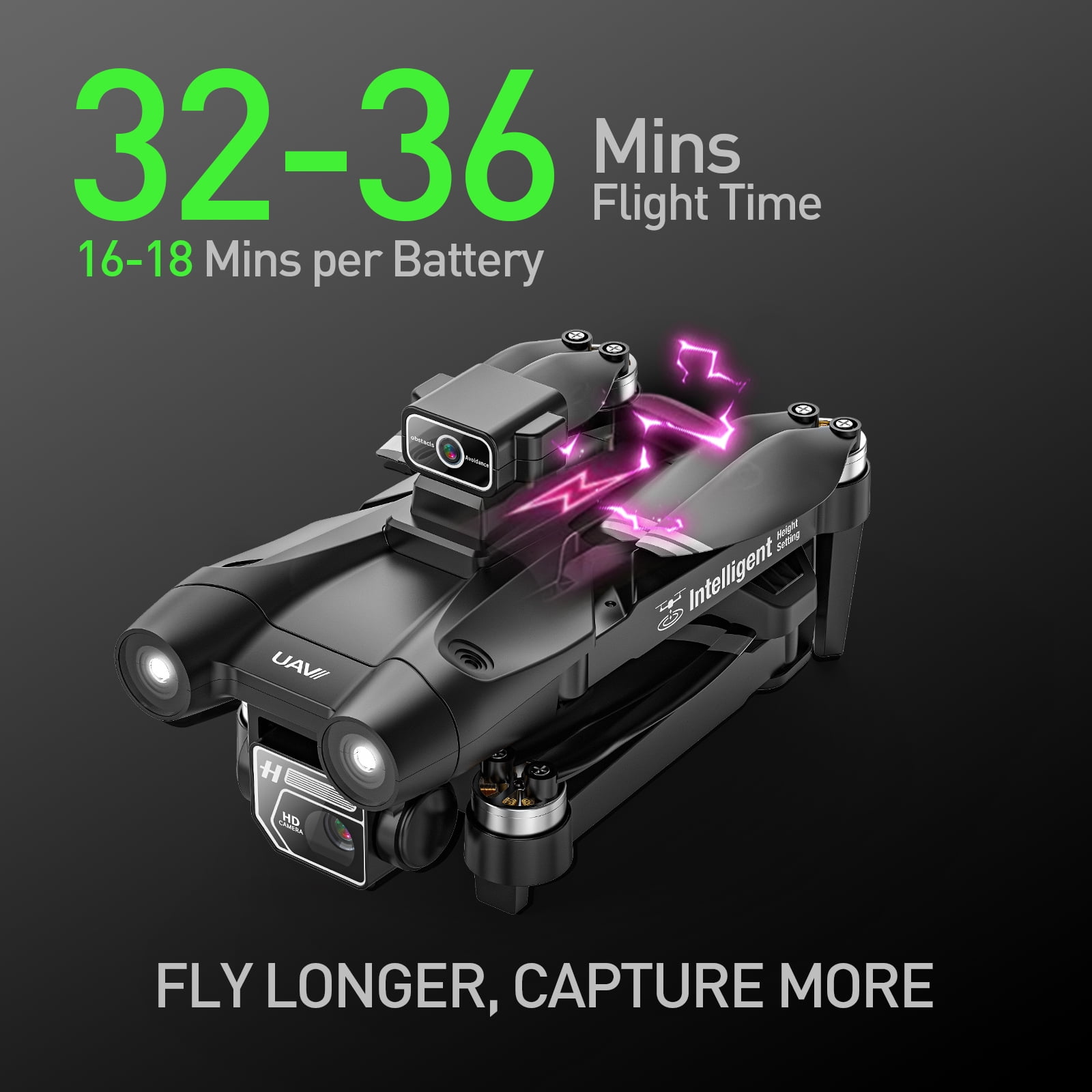 Drones with Camera for Adults 4K, Wefone D75 Foldable GPS Brushless Drone with Obstacle Avoidance, 2 Batteries, Black