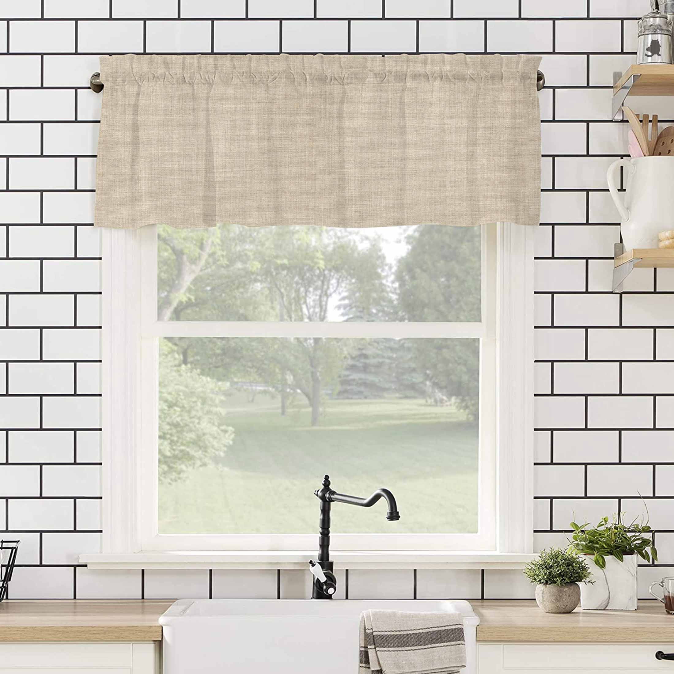 Vintage Linen Valances for Windows Pastoral Beige Linen Texture Farmhouse Rod Pocket Curtain Valance Window Treatment Short Curtains for Kitchen Living Room, 54"x18"