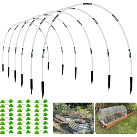 Garden Hoops Grow Tunnel Kit 8-Ft Rust-Free Fiberglass Frame 36-Piece DIY Plant Support for Netting Row Covers Raised Beds