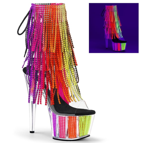 7" Heel, 2 3/4" PF Lace-Up Back Ankle Boot, Side Zip - Clr-UV Rainbow SRS/Multi Rainbow SRS, 9