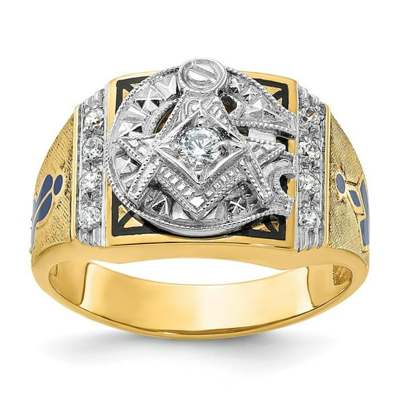 Auriga Fine Jewelry 14K Two-tone Gold Men's Textured with Diamond Blue Lodge Master Masonic Ring Size 10
