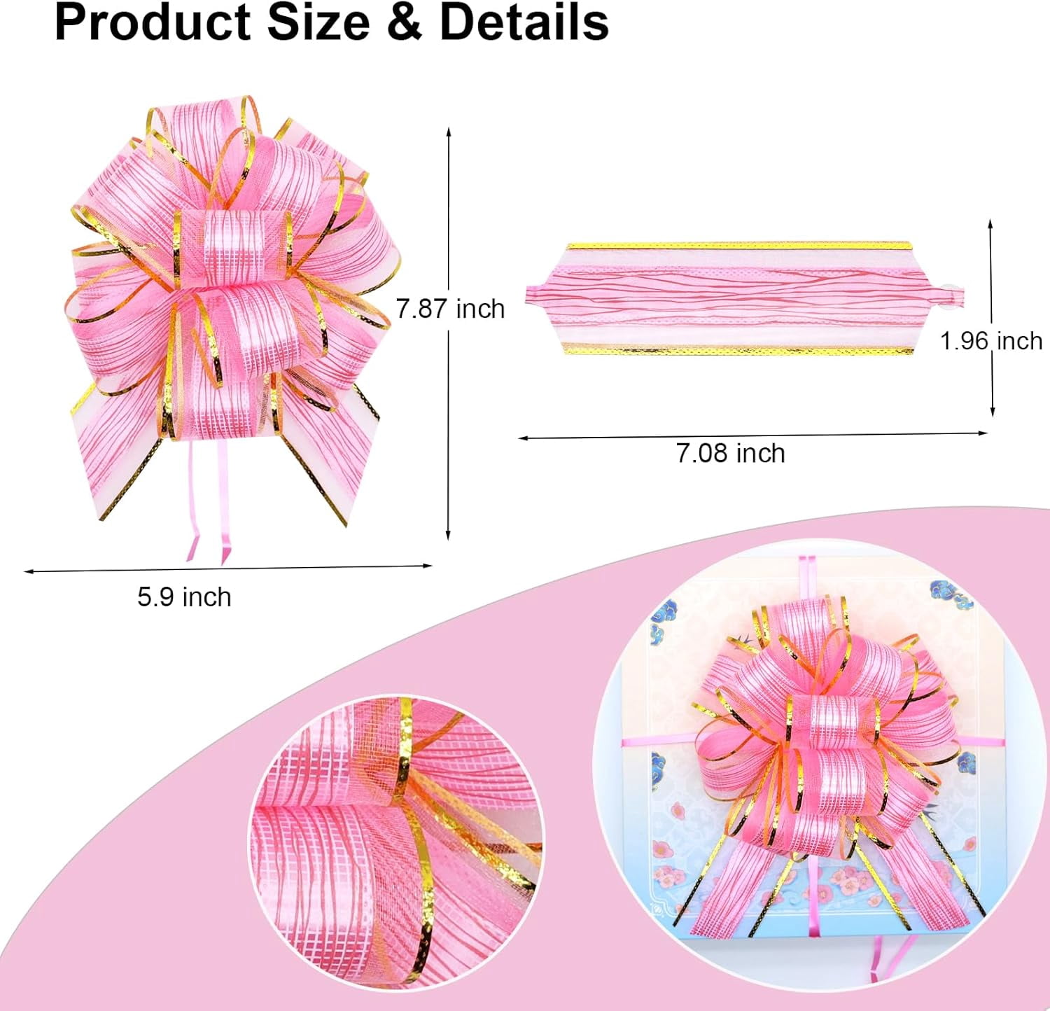 12 PCS Pull Bows for Gift Wrapping Ribbon Bow Gold Bow, Big Christmas Wedding Anniversary Valentine's Day Flower Basket Bouquet, Pink