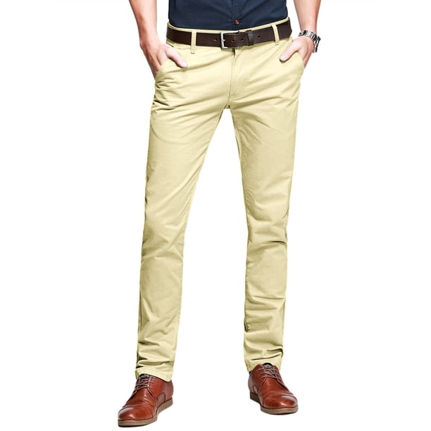 Pantalones Casual Ajustados y Cónicos de Frente Plano para Hombre Beige