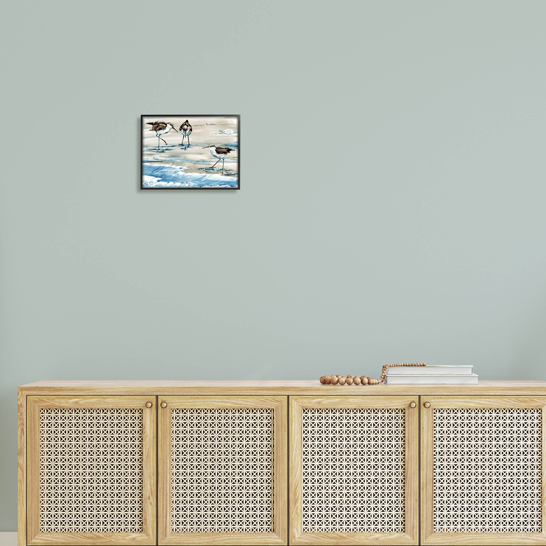 Stupell Industries Rockhampton Sandpipers Ocean Waves Painting Black Framed Art Print Wall Art, Design by Paul Brent