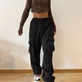 thumbnail image 3 of Pantalones Pantalones holgados para mujer, ajuste holgado, múltiples bolsillos, traje diario para niña picante (Negro L) Cgtredaw Negro T L para Mujer, 3 of 5