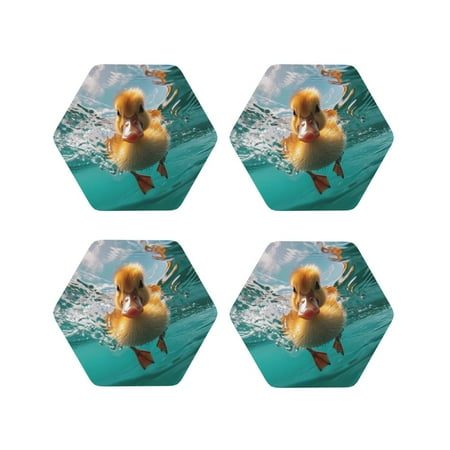 

Leather Coasters with Heat-resistant for Drinks Underwater Swimming Duck -标题2 Hexagon