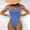 Blue, variant on One Piece Women’s Bikini Swimsuit Set,Sexy Ribbed Halter Double Straps Front Wrap Bathing Suits,High Waisted Ruched Swimwear Beachwear