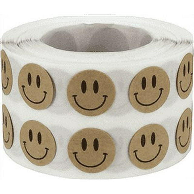 Autocollants Cercle Kraft Brun Visage Heureux / 0,5 Pouces Pouce Rond - Lot de 1000 / InStockLabels.com