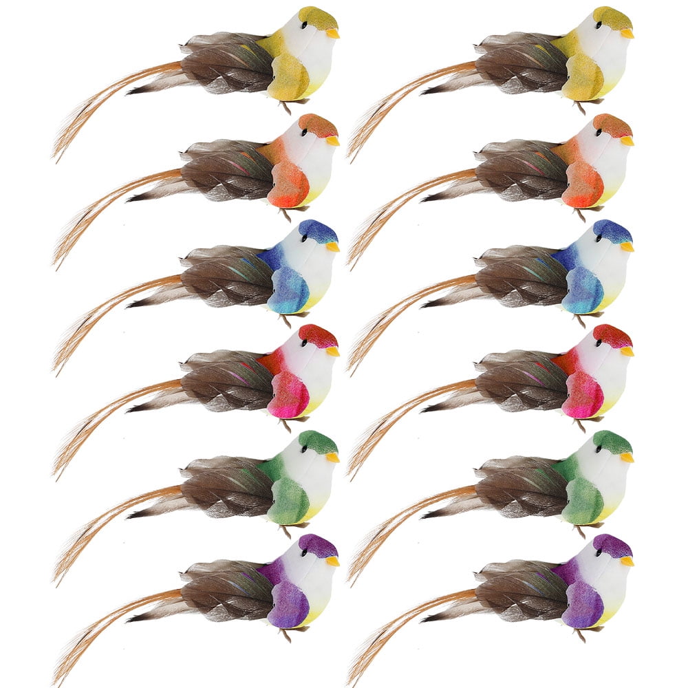 6pcs Artificial Feather Bird Xmas-Tree Decor Perched Woodland Birds Ornament 