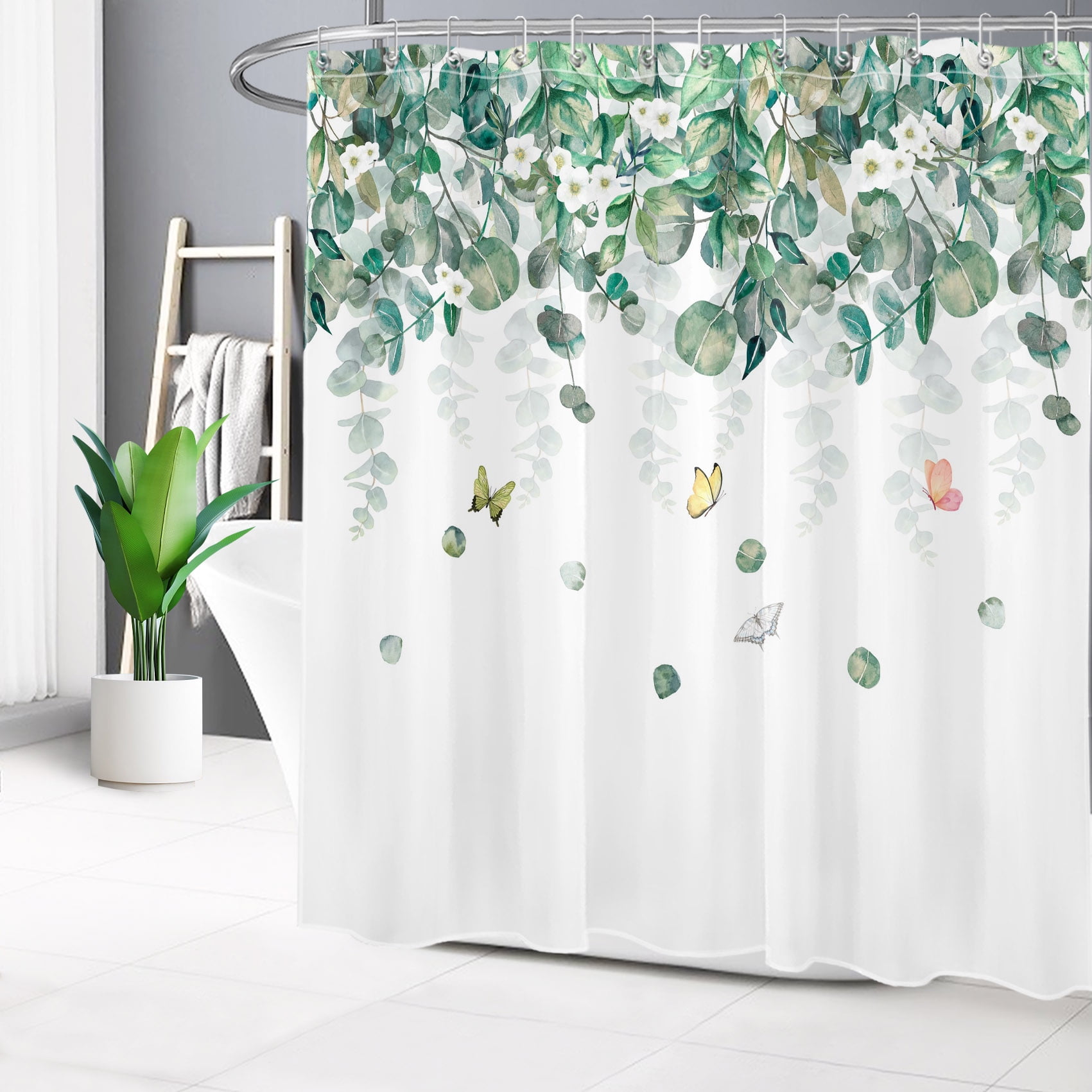 HVEST Eucalyptus Leaves Shower Curtain Green Tropical Leaf Floral