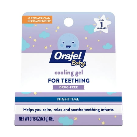 Orajel Baby Nighttime Cooling Gel for Teething, Drug-Free, #1 Pediatrician Recommended Brand for Teething*, One .18oz Tube