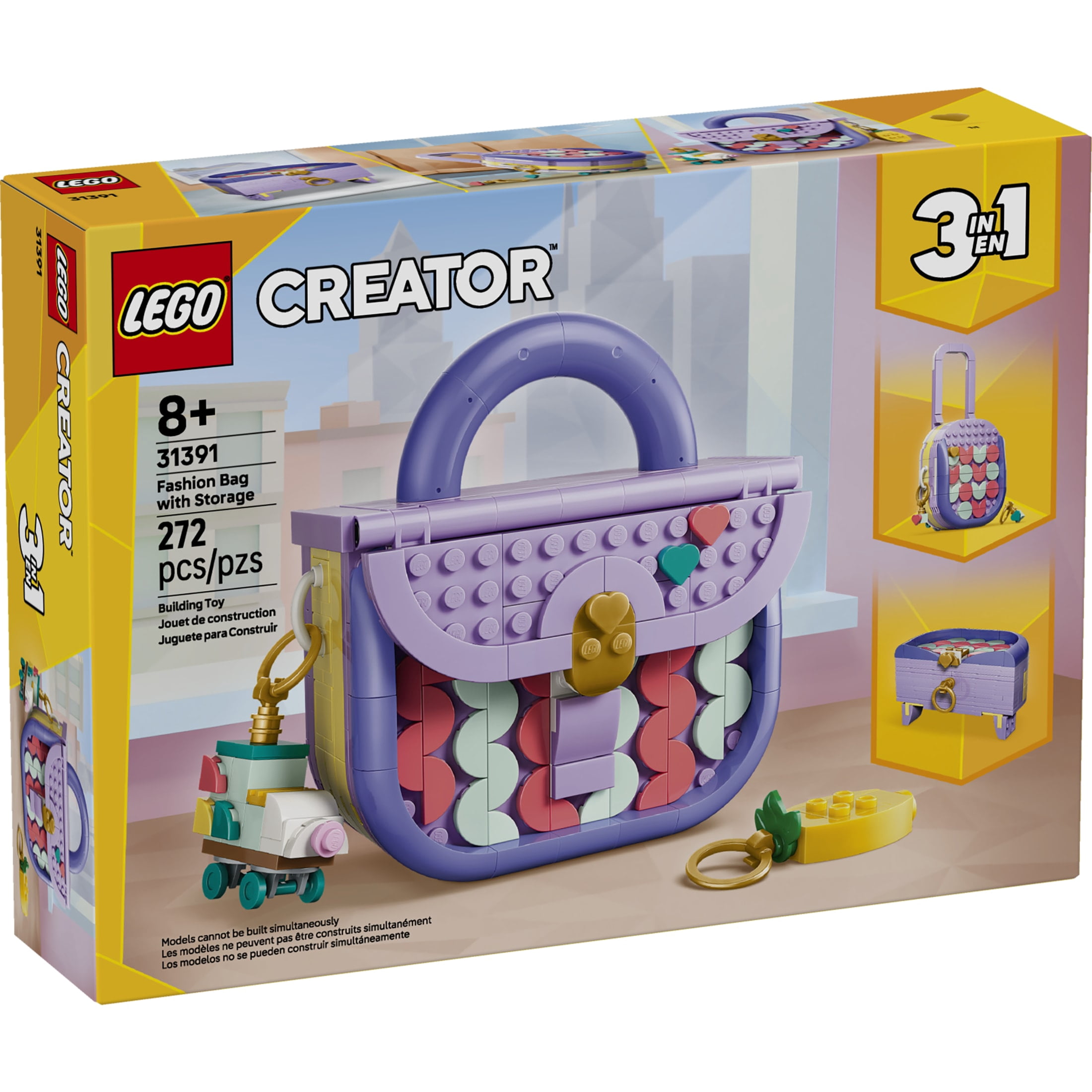 LEGO Creator 3 in 1 Art Fashion Bag with Storage - Building Toy for Girls & Boys, Ages 8+ - Includes 3 Building Options - Kids Bedroom, Book Shelf or Desk Decor - Gift for Birthdays - 31391