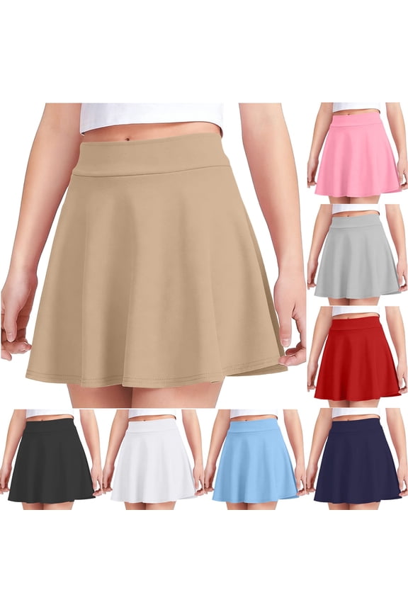 Girls Skirts Pleated School Uniform Mini Skirts for Kids Casual Elastic Waist Skirts Children's Solid Loose Skirt 4-15 Years