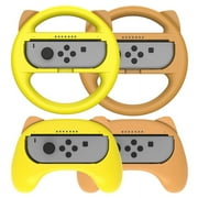 Mytrix Racing Steering Wheels Hand Grips Accessories For Nintendo Switch Joy Con with Kawaii Cat Ears - Yellow and Brown 4 Pcs