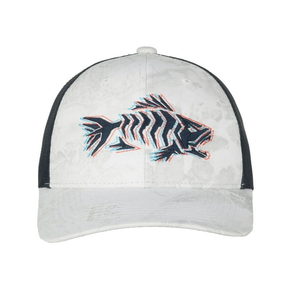 Realtree Fishing Cap, Embroidered Fish Trucker Hat for Men, Mesh Back, Snapback, One Size, Adult, Wav3 White Camo