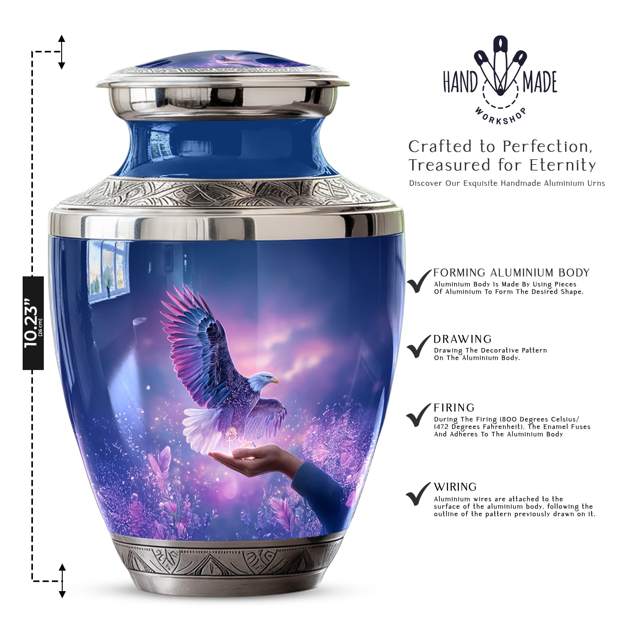 Eagle Urn for Human Ashes Adult Female - Large Cremation Urns for Men - Purple Urn for Ashes for Women - Memorial Ash Container Decorative Eagle Urn ( Size:- 10 Inch 1Pc )