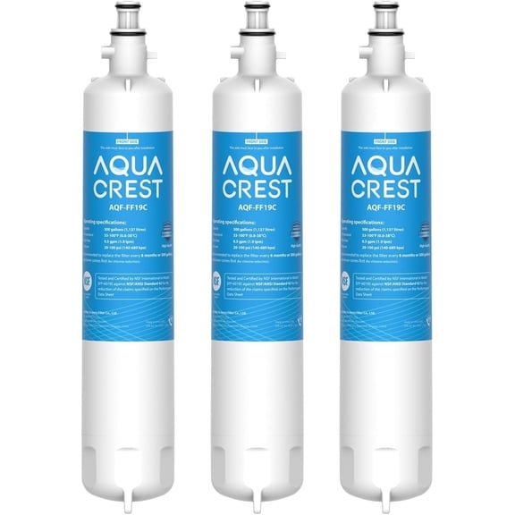 AQUA CREST FF19C Replacement for GE® RPWFE®, RPWF (with CHIP) Refrigerator Water Filter, Compatible with GYE22HMKES, GYS22GMNES, GYE22HBLTS, DFE28JSKSS, GFE28HMHES, GNE29GYNFS, 3 Filters