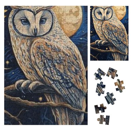 Palnkart Owl Stars Moon Wooden Jigsaw Puzzle Vertical Impossible Wooden Puzzles Gift for Family Friends 300PCS