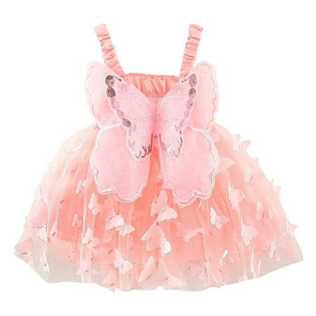 

Summer Dresses For Girls Toddler Sleeveless Butterfly Tulle Lace Ruffles Dress Dance Party Princess Dresses Clothes For 6-12 Months