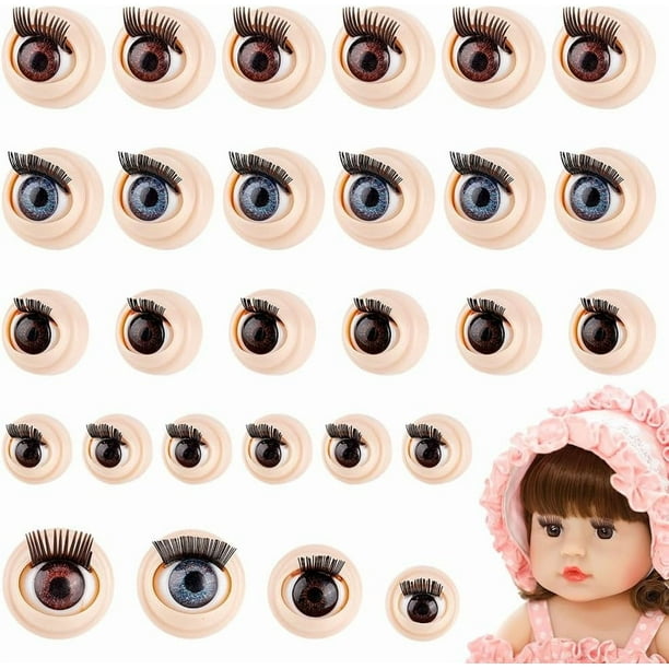 16 pares de ojos de seguridad 3D con pestañas, 4 estilos de ojos para marionetas, manualidades Amigurumi, ojos móviles de dibujos animados, ojos de plástico semiredondos.