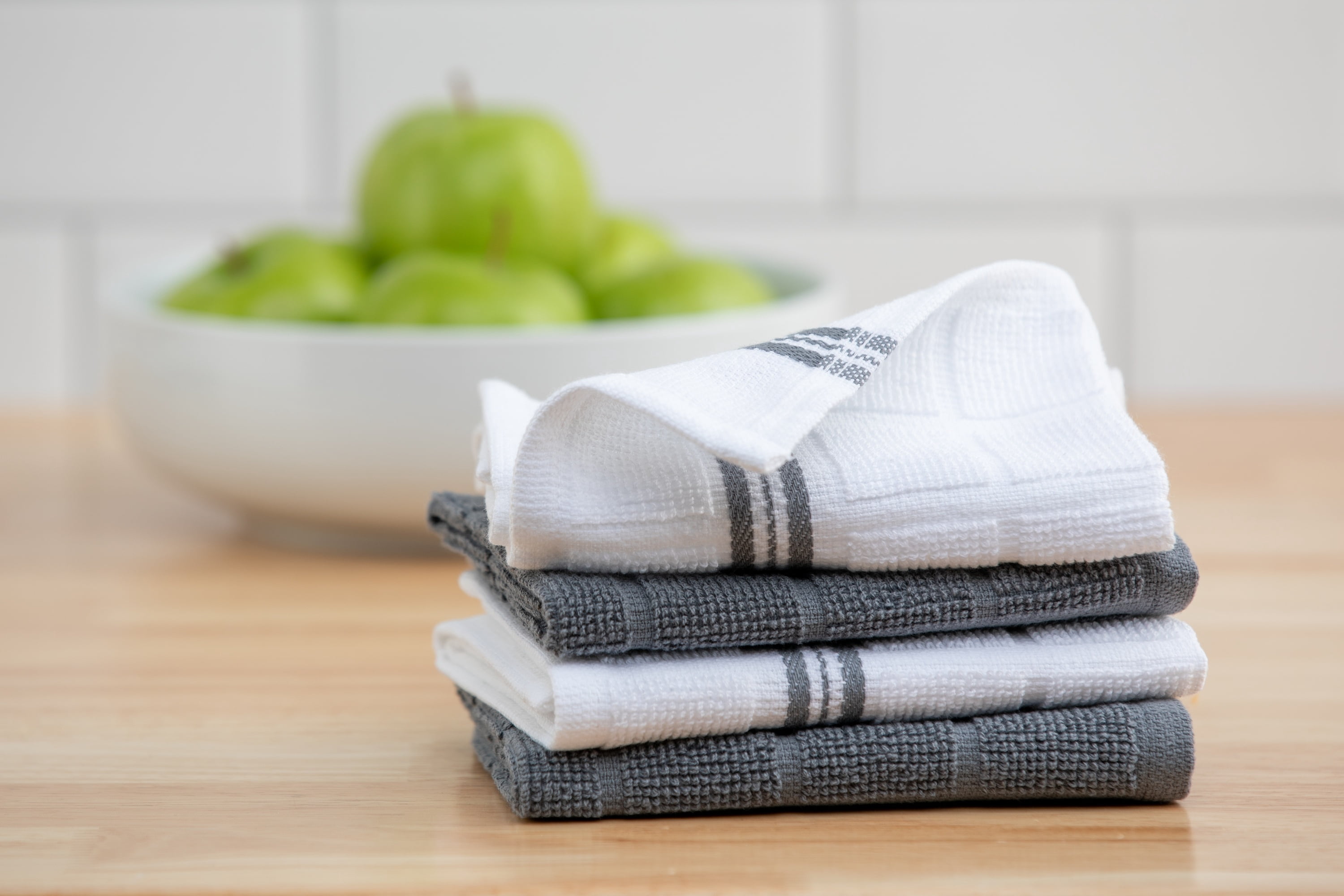 Mainstays 4 Pack Cotton Dishcloths, 12" x12", Gray & White Stripe