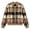 Coffee, variant on Women Plaid Print Bomber Jacket Zip Up Long Sleeve Ribbed Trim Outerwear for Casual Daily Outing