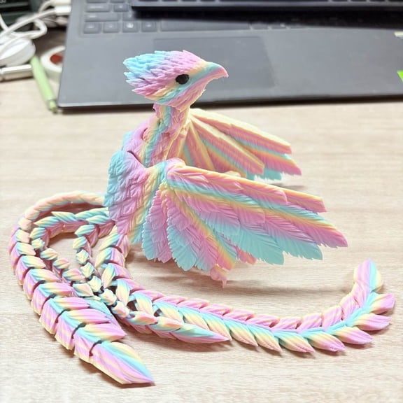 3D Printed Phoenix, Articulated Fantasy Bird Figurine, Mythical Desk Decor Gift